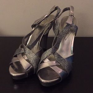 Guess Silver Sparkle Strappy Heels